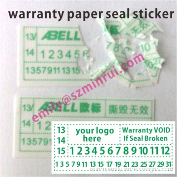 Custom Printed Paper Warranty Seal Stickers With Dates,warranty One Time Use Eggshell Stickers,tamper Resistant Labels 